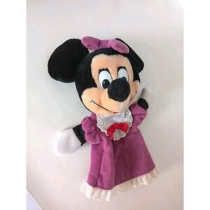 Vintage Minnie Mouse Hand Puppet Purple Dress Plush Disneyland kitsch